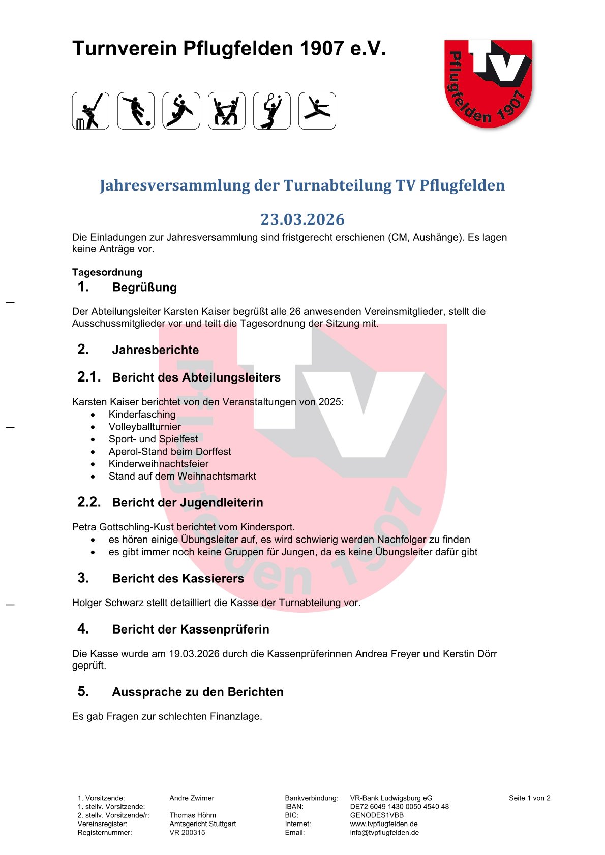 2026 Kurzprotokoll Jahresversammlung der Turnabteilung TV Pflugfelden 1